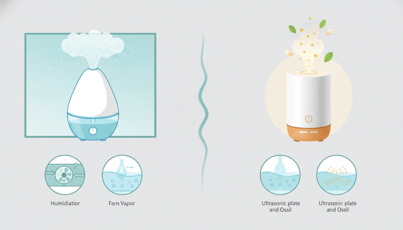 Illustration showing difference between humidifier and diffuser concept