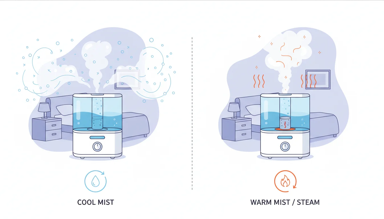 Illustration showing difference between humidifier and vaporizer for cough concept