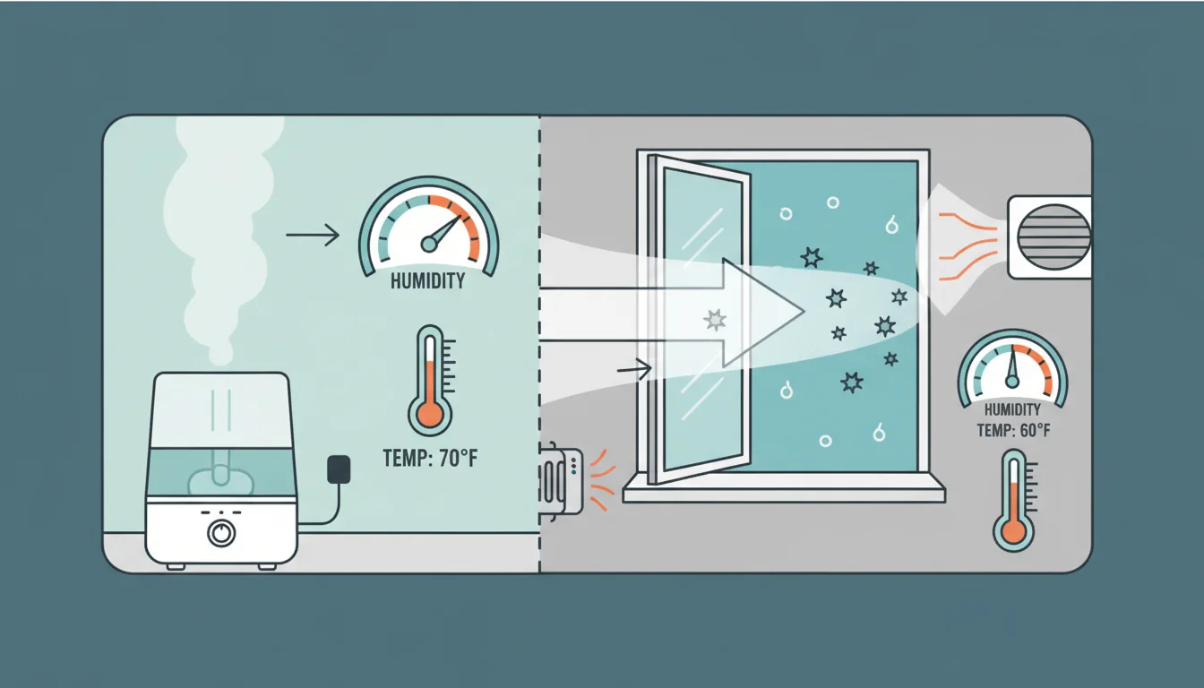 Illustration showing humidifier but air still dry concept