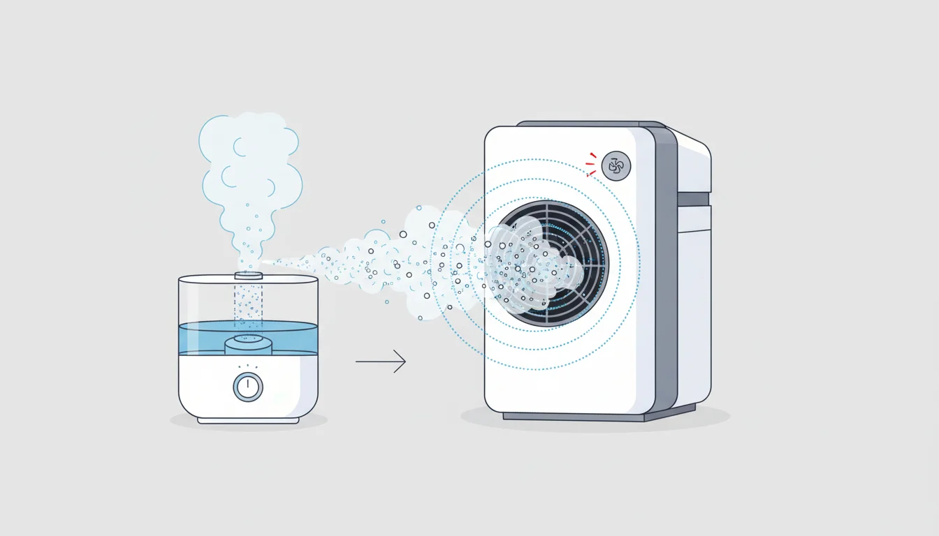 Illustration showing humidifier setting off air purifier concept
