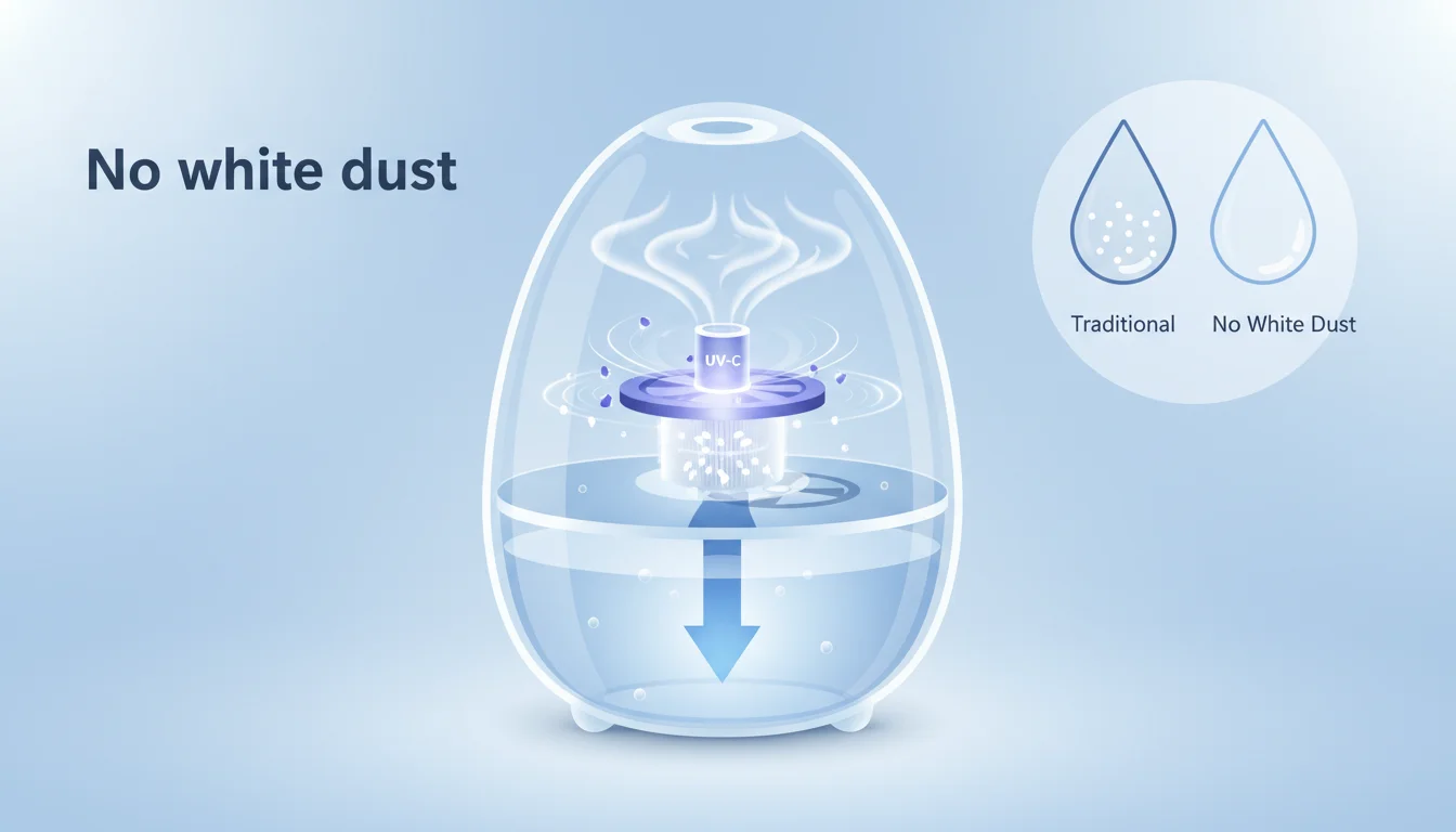 Illustration showing humidifier without white dust concept