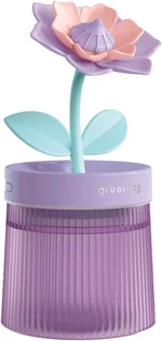 260ml Cool Mist Humidifier with Cute Flower, USB Humidifier with Light, Essential Oil Diffuser, Aromatherapy Oil Diffusers for Bedroom, Office, Plants, Yoga, SPA, Baby, Easy to Clean (Purple)