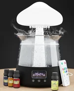 Rain Mushroom Humidifier Water Drip - With Clock and Alarm - Cloud Diffuser with Rain Mushroom Humidifier Water Drip - Black