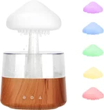 Rain Cloud Humidifier Water Drip with Adjustable LED Lights White Noise Humidification Desk Fountain Bedside Sleeping Relaxing Mood (Wood)