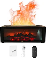 3D Flame Fireplace Humidifier Quiet Aroma Diffuser with Controller 150ml Essential Oil Diffuser Colorful Light Modes for Home Office(Black)