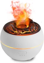 Volcano Humidifier Oil Diffuser, Volcano 360ml Aromatherapy Humidifier, 2 Brightness Modes Humidifier, 6 Colors of Flame Light and Auto-Off Function, Suitable for Room, Office and Gym, White