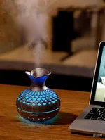 Portable Mini Humidifier, 7 Colors Super Quiet Cool Mist Humidifiers, 300ml Personal Humidifiers with 2 Mist Modes, USB Powered Desktop Humidifier for Home Bedroom Car (Dark Wood Grain)