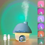 Humidifier for Bedroom, 300ML Cute Mushroom Humidifier with Night Light & 6 Colors Sunset Lamp Projection, Rechargeable Cool Mist Small Humidifier, Mini Humidifier Gifts for Kids Boys Girls (Blue)