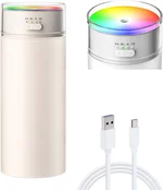 Portable Small Humidifier for Bedroom, 500ml Dual Nozzle Large Mist, Dazzling Light Ambient Light Hydrating, Portable Car Humidifiers, Air Humidifier for Travel, Office, Bedroom (Beige)