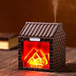 Mini Fireplace Cool Mist Humidifier with Flame Light, USB Powered, Auto Shut-Off, Portable for Bedroom Office Travel, 200ml, Coffee Brown