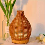 Essential Oil Diffuser - Rattan Humidifier,Multifunction Aromatherapy Diffuser with Warm Light 80ML Cool Mist Humidifier Waterless Auto Shut-off for Home,Baby Bedroom,Office