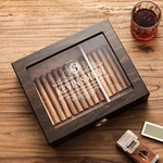 Woodronic Monogrammed Cigar Humidor, Custom Cigar Case with Hygrometer and Humidifier, Spanish Cedar Lining and Divider, Cigar Accessories, Customized Gift for Men, Holds 25 Cigars